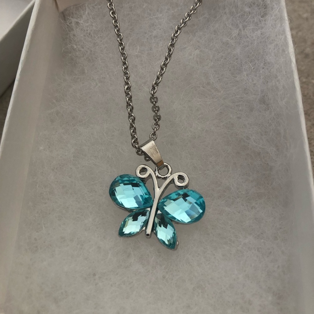 Aquamarine Butterfly Pendant & Necklace
